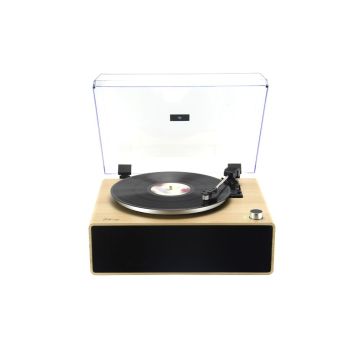 Platine vinyle SAVANNAH, haut-parleurs intégrés 2x 11W RMS, Audio-Technica, Entrée : BT V5.4, jack 3.5mm, Sortie : BT, RCA, aspect bois et beige, 425*335*200mm