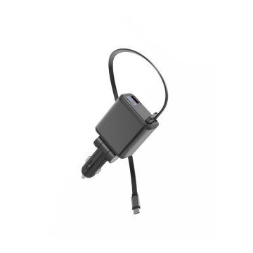 Chargeur allume cigare inclinable WE - 2 câbles USB-C rétractables 0,7m, 1 port USB-C et 1 port USB - 85W max