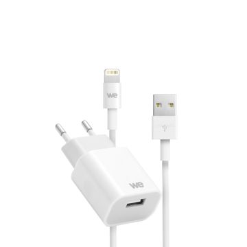 Bundle Chargeur USB A + câble Lightning / USB A - Chargeur secteur 2.4A = 12W total + câble 1m blanc