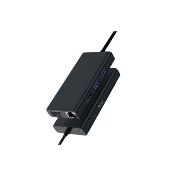 Station d'accueil Mobile USB‑C 10‑en‑1, affichage 2 &eacute;crans via HDMI (4K/60Hz) + VGA. USB‑C PD 100W, 2xUSB‑A 3.0, USB-A 2.0, RJ45, lecteur SD, audio Jack 3.5mm
