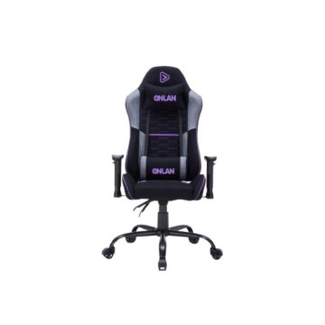 Fauteuil gaming NYROS, finition tissu nid d'abeille, accoudoirs réglables, 5 roues, vérin classe 3 100mm, coussins tête et lombaires - noir, gris, violet
