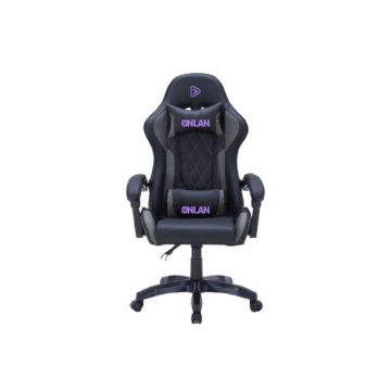 Fauteuil gaming ALTAR, finition PU diamant, accoudoirs fixes, 5 roues, vérin classe 3 100mm, coussins tête et lombaires - noir, gris, violet