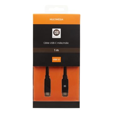 Câble USB-C/USB-C mâle/mâle 1m - USB 3.2 gen 1 - charge 60W (3A/20V) - noir