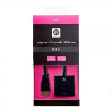 Adaptateur VGA femelle / HDMI mâle connecteur VGA nikel connecteur HDMI or 0.15m / noir