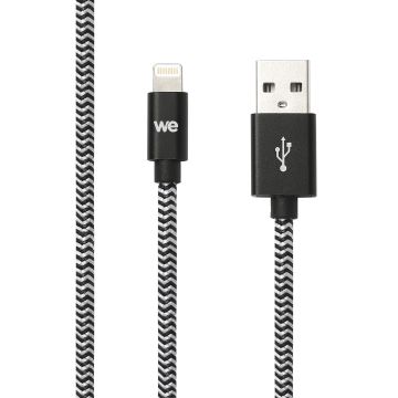 Câble USB/Lightning nylon tressé 2m - noir & blanc + de longueur + de confort