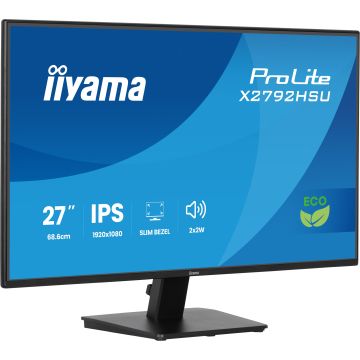 Ecran IIYAMA 27'' Noir dalle IPS LED Ultra mince 16:9 1920x1080 3ms 350 cd/m² 120Hz HDMI Displayport 2xUSB (3.2) Haut parleurs TCO produit ECO 