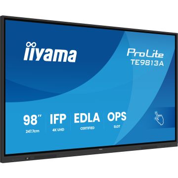 IIYAMA LFD 98 Interactif IPS anti-reflet 40 points 3840x2160 2xHDMI DP 2xUSB-C 5xUSB Mini jack HPs OPS Slot 500cd/m² 8ms PureTouch-IR paysage EDLA Sup mural "