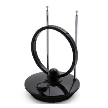 Antenne TV intérieure 50db - ronde amplifiéeUHF/VHFavec filtre 4G noire - gain maximum 50db - Portée de l'antenne 25 km