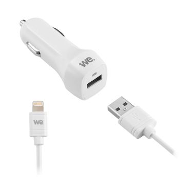 Bundle chargeur voiture+câble light chargeur 1USB x 2.4A - câble 1.50m blanc - câble détachable & torsadé