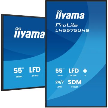 IIYAMA LFD 55" dalle IPS 24/7 4K UHD 3840x2160 3xHDMI 2xHP 10W DP 2xUSB 2.0 500cd/m² Paysage/port 8ms MediaPlayer VESA 400x400 LH5575UHS-B2AG