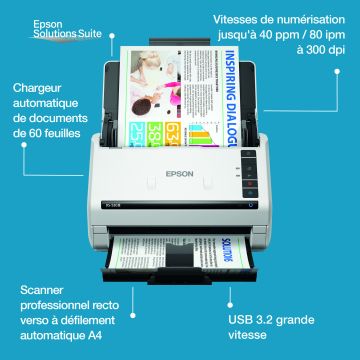 EPSON Scanner WF DS-530III - Scanner à defilement avec chargeur 60p, 600x600dpi, recto-verso, USB, 40ppm