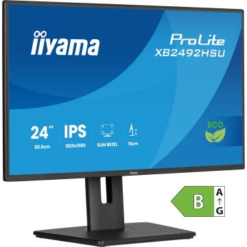 Ecran IIYAMA 24'' Noir IPS LED Ultra mince 16:9 1920x1080 3ms 300 cd/m² 120Hz HDMI Displayport 2xUSB (3.2) HPs TCO 15cm pied réglable haut Pivot produit ECO
