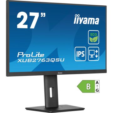 Ecran IIYAMA 27'' Noir dalle IPS LED Ultra mince 16:9 2560x1440 2ms 350cd/m² 100Hz HDMI DP 2xUSB HUB (3.2) HPs 15cm pied réglable Pivot TCO, produit ECO