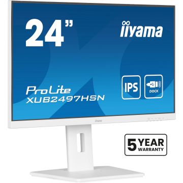 Ecran IIYAMA 24'' Ultra mince Blanc IPS 1920x1080 100Hz 1ms 300cd/m² HDMI DP USB-C dock USB-C 3xUSB (3.2) Haut-parleurs 15cm pied réglable + Pivot TCO