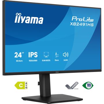 Ecran IIYAMA 24'' Noir IPS Ultra mince 16:9 1920x1080 1ms 120Hz 350cd/m² 1500:1 HPs DP HDMI Reduc fatigue oculaire 15cm pied reglab haut Systeme audio TCO EPEAT