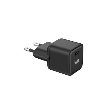 Chargeur secteur WE GaN 1 Port USB-C : 5V/3A, 9V/2.22A, 12V/1.67A, 20W, Compatible Power Delivery 3.0, format mini, coloris noir