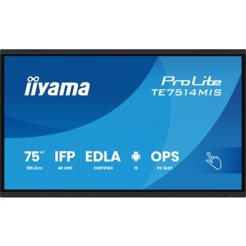 IIYAMA LFD 75 dalle VA anti-reflet 50 points 3840x2160 24/7 HPs 4xHDMI DP 2xUSB-C 4xUSB HUB 435 cd/m² 8 ms Tactile interactif VESA 800x400 orient paysage