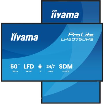 IIYAMA LFD 50 dalle VA 24/7 3840x2160 9.5ms 3xHDMI DisplayPort 2xUSB 2xHPs 500cd/m² Paysage/port MediaPlayer VESA 400x400  LH5075UHS-B2AG"