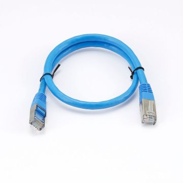 Câble RJ45 Male/Male droit CAT6A S/FTP - Longueur 0.50M - Bleu - en sachet