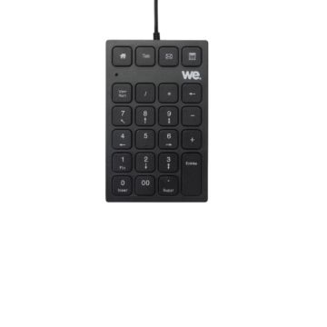 Pavé numérique filaire WE, câble de 1.35m, avec 2 touches multimédia, 442x163x33mm, noir
