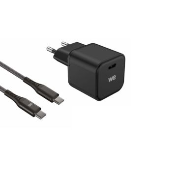 Bundle chargeur WE PC GaN 1 port USB-C 65W - PD3.0 + câble USB-C/USB-C 2m - Noir