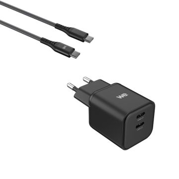 Bundle chargeur WE PC GaN 2 ports USB-C 45W - PD3.0 + câble USB-C/USB-C 2m - Noir