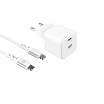 Bundle chargeur WE PC GaN 1 port USB-C 65W - PD3.0 + câble USB-C/USB-C 2m - Blanc