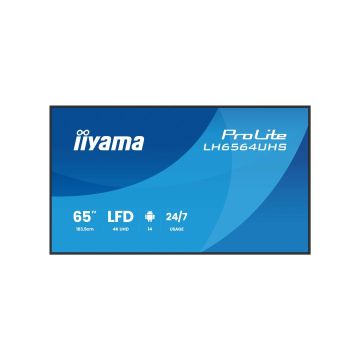 IIYAMA LFD 65" dalle VA 4K UHD 3840x2160 16:9 24/7 2xHDMI USB-C 2xUSB HPs 500cd/m² 6.5ms VESA 500x500 Paysage/portrait LH6564UHS-B1AG