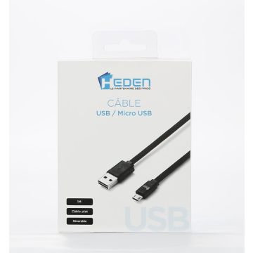 Câble USB/micro USB plat 1m noir - reversible
