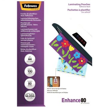 Fellowes pochette de plastification adhésive A4 80MIC 100PK 5302202