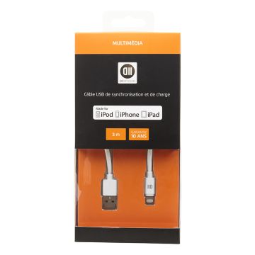 Câble USB pour Apple Lighting 3 m blanc