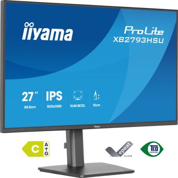 Ecran IIYAMA 27'' Dalle IPS Ultra mince 1920x1080 16:9 120Hz 1ms 350 cd/m² HPs HDMI DisplayPort USB HUB (2x2.0) HPs 15cm pied réglable hauteur + Pivot TCO 