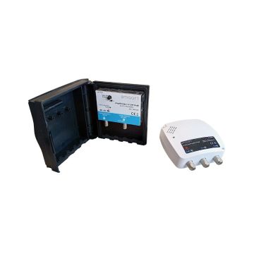 Kit Préamplificateur 4G 700 MHz+ alimentation - 1 entrée 2 sorties - UHF - Gain 25dB réglable