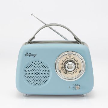 Enceinte/Radio rétro HALTERREGO , RMS 5W, Bluetooth, Radio FM, lecteur USB, Aux IN, Batterie rechargeable, Blue gris