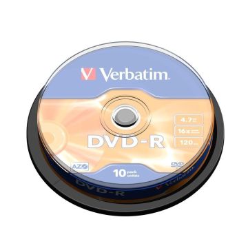 DVD-R AZO VERBATIM 4.7GB 16X MATT SILVER SURFACE SPINDLE DE 10