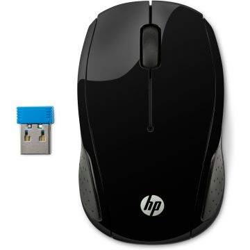 HP 200 Noire - Souris sans fil 1er prix, Forme Galbée, Résolution capteur 1000 dpi, 2 piles AAA