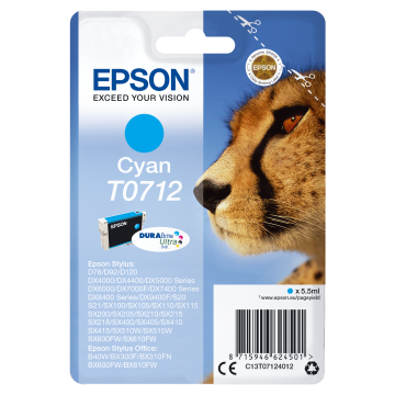 EPSON Cartouche Guépard T0712 Encre DURABrite Ultra Cyan 5,5ml