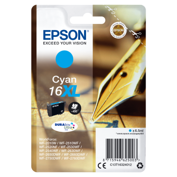 EPSON Cartouche Stylo à plume 16XL Encre Durabrite Cyan XL 6,5ml