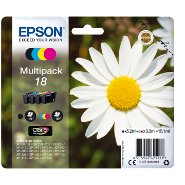 EPSON Multipack Pâquerette 18 Encres Claria Home 5,2ml noire, 3.3ml CMJ, Alarme