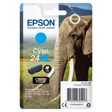 EPSON Cartouche Eléphant 24XL Encre Claria Photo HD Cyan 8,7ml