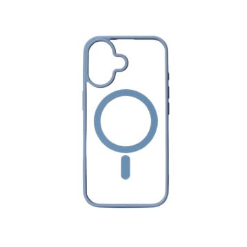 We Coque de protection RUBBER APPLE IPHONE 16 - Dos transparentcontour bleu - Compatible MAGSAFE