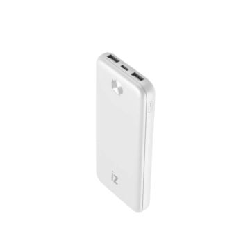 Batterie de secours IZZY 10000mAh - 2 ports USB A + 1 port USB-C - 10,5W - blanc