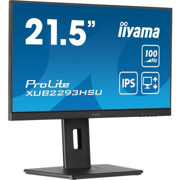 Ecran IIYAMA 21.5 Noir IPS 16:9 1ms Ultra Mince 1920x1080 100Hz 300 cd/m² HDMI DP 2xHPs 2xUSB HUB 2.0 15cm pied réglable en hauteur + Pivot TCO 