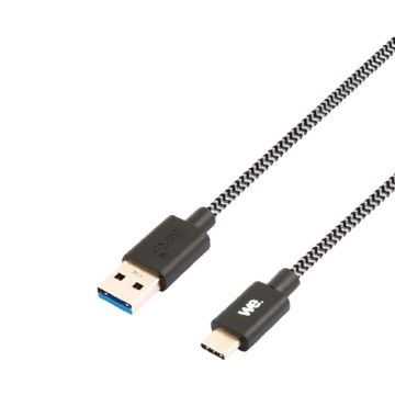 Câble USB-C mâle/USB A mâle tressé 2 m - USB 3.1 gen 1 - noir et blanc ne s'emmêle pas