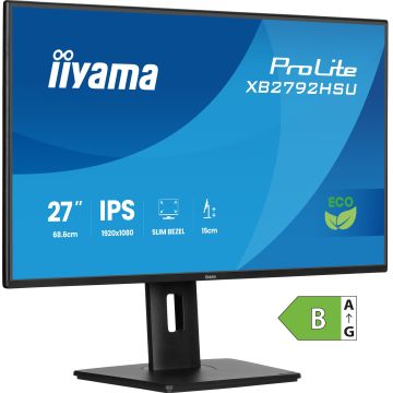 Ecran IIYAMA 27'' Noir IPS LED Ultra mince 16:9 1920x1080 3ms 300 cd/m² 120Hz HDMI Displayport 2xUSB (3.2) HPs TCO 15cm pied réglable haut Pivot produit ECO 