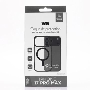 We Coque de protection RUBBER APPLE IPHONE 17 PRO MAX - Dos transparentcontour mat noir - Compatible MAGSAFE