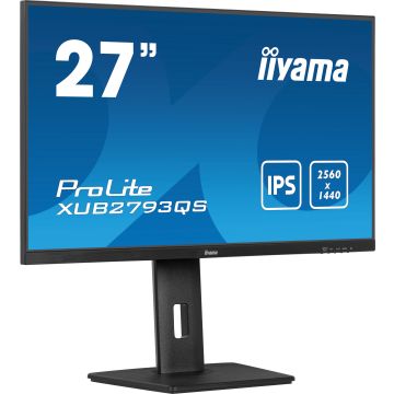 Ecran IIYAMA 27 Noir dalle IPS 1ms ULTRA MINCE 2560x1440 100Hz 16:9 300cd/m² HDMI DP HP 2x2W VESA 100x100 15cm pied réglable en hauteur + Pivot TCO