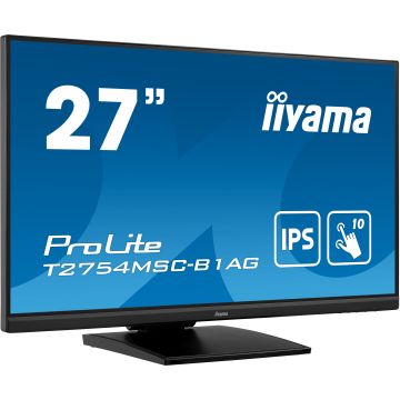 Ecran IIYAMA 27 Tactile PCAP dalle IPS 10 points 4ms 1920x1080 VGA HDMI HPs2x2W 300cd/m² USB 3.0-Hub verre avec revêtement AG cadre ultra fin / T2754MSC-B1AG