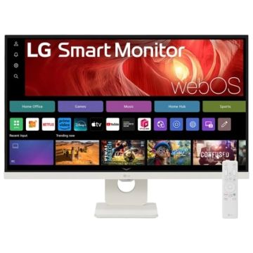 SMART Monitor LG 27 IPS Blanc 3840x2160 16:9 IPS 5ms 350cd/m² 60Hz HDMI USB-C Sortie Casque Webcam HPs Télécommande WebOs Pied Inclinable