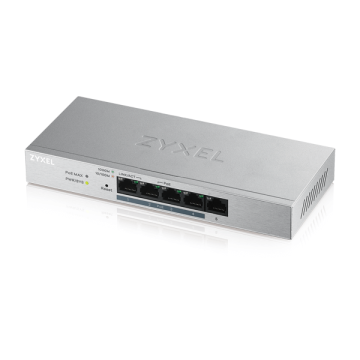 Zyxel GS1200-5HP V2- Switch Smart Administrable 4ports Gbps RJ45 PoE+ 1port Gbps RJ45 - budget PoE 60W non rackable - fanless